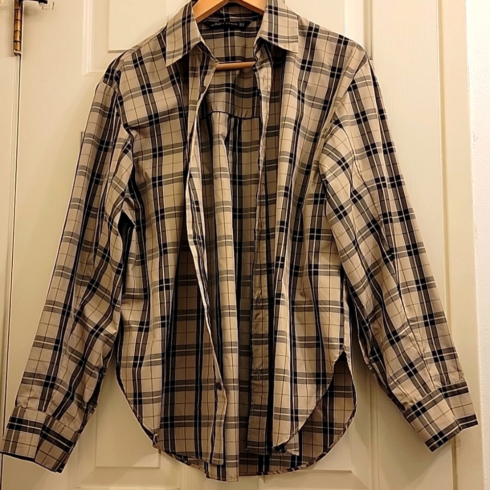 ZARA Woman Burberry esque Plaid Button Down Shirt Blouse Women's Medium